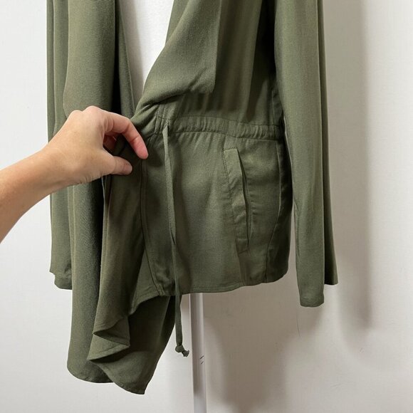 Bleuh Ciel Women's Open Front Cardigan Top M Green Shawl Neck Long Sleeve Wrap - Picture 5 of 9